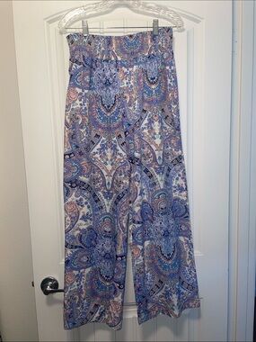 Wide-Leg Paisley Print Pant Lavender Blue wide stretchy waist band Women’s large